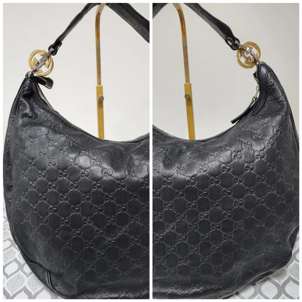 GUCCI Guccissima Leather Twins Large Hobo Bag Black